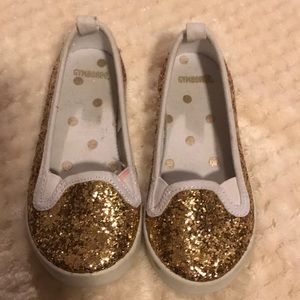 Gold glitter slip on shoes